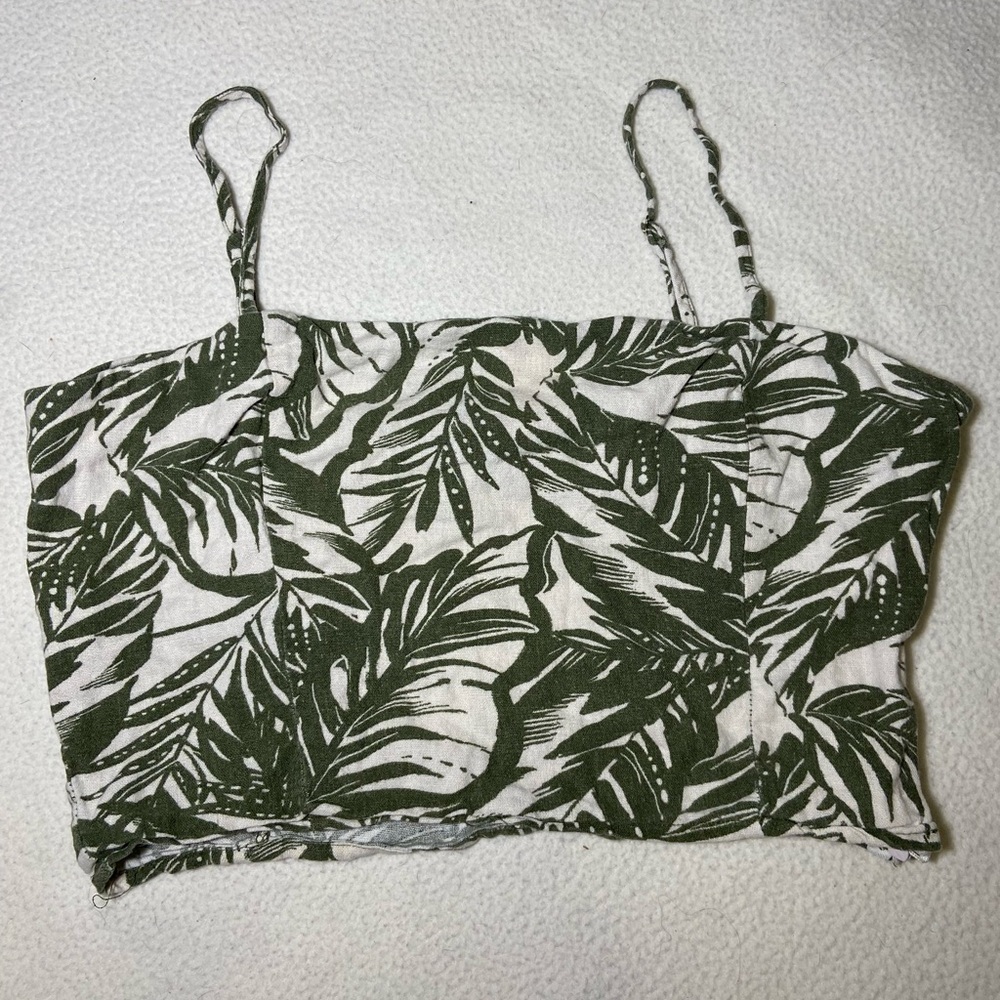 Forever 21 White and Green Leaf Print Crop Top